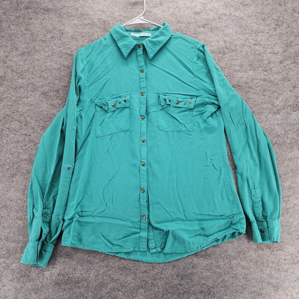 Maurices Shirt Womens Large Green Snap Front Long Sleeve Green
